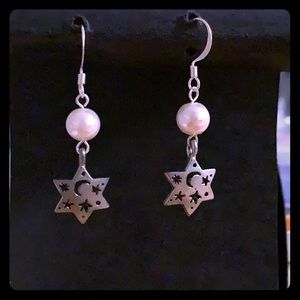 NWT Hand Beaded moon star earrings